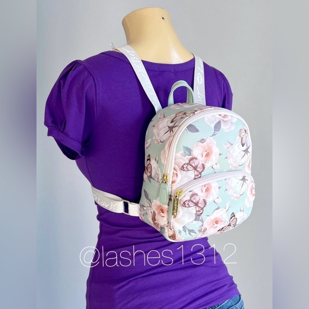 BETSEY JOHNSON Purse Peyton Mini Backpack Bag - Green Floral LBPEYTON - Picture 7 of 8